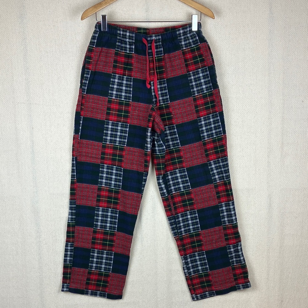 LL Bean Flannel Pajama Bottoms Sleep Pants Madras Plaid Patchwork XS Petite
